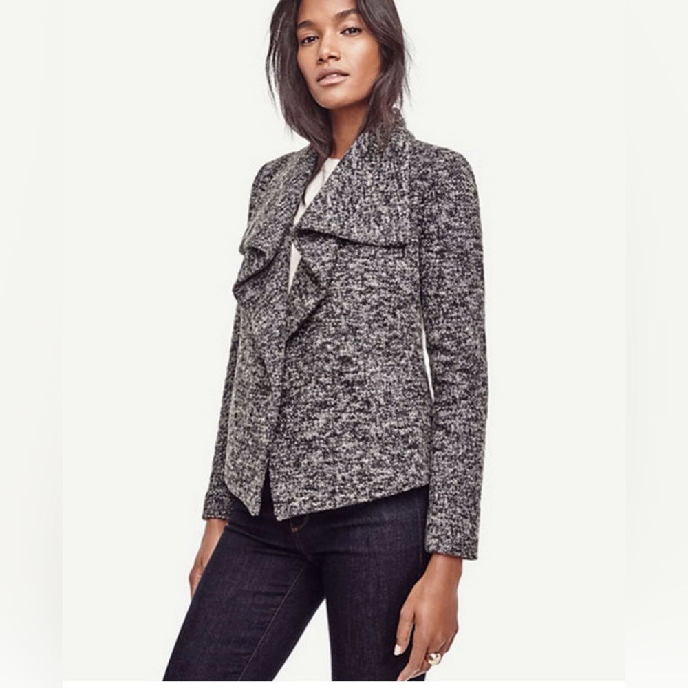 Ann Taylor Draped Gray Textured Jacket